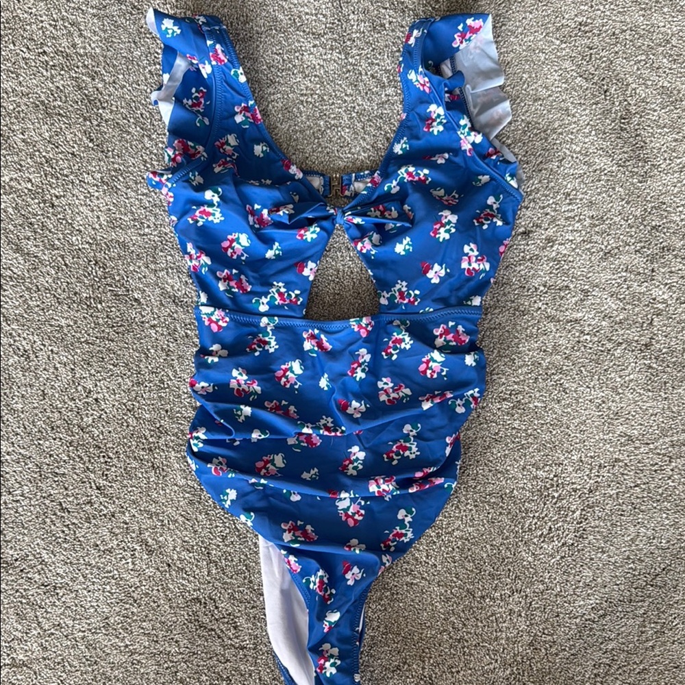 Beachsissi Flower Print Cutout Front One Piece Swimsuit: Size L